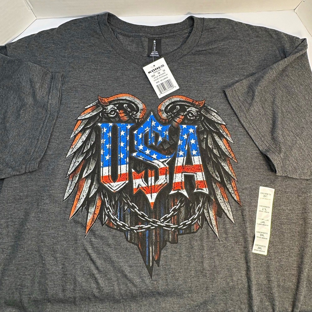 Optima London Mens 2XL Gray USA Flag Eagle Wings Graphic T-Shirt Patriotic